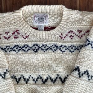 John Ashford 💯 Shetland Wool Fisherman Fair Isle Cream and Black Knit Sweater